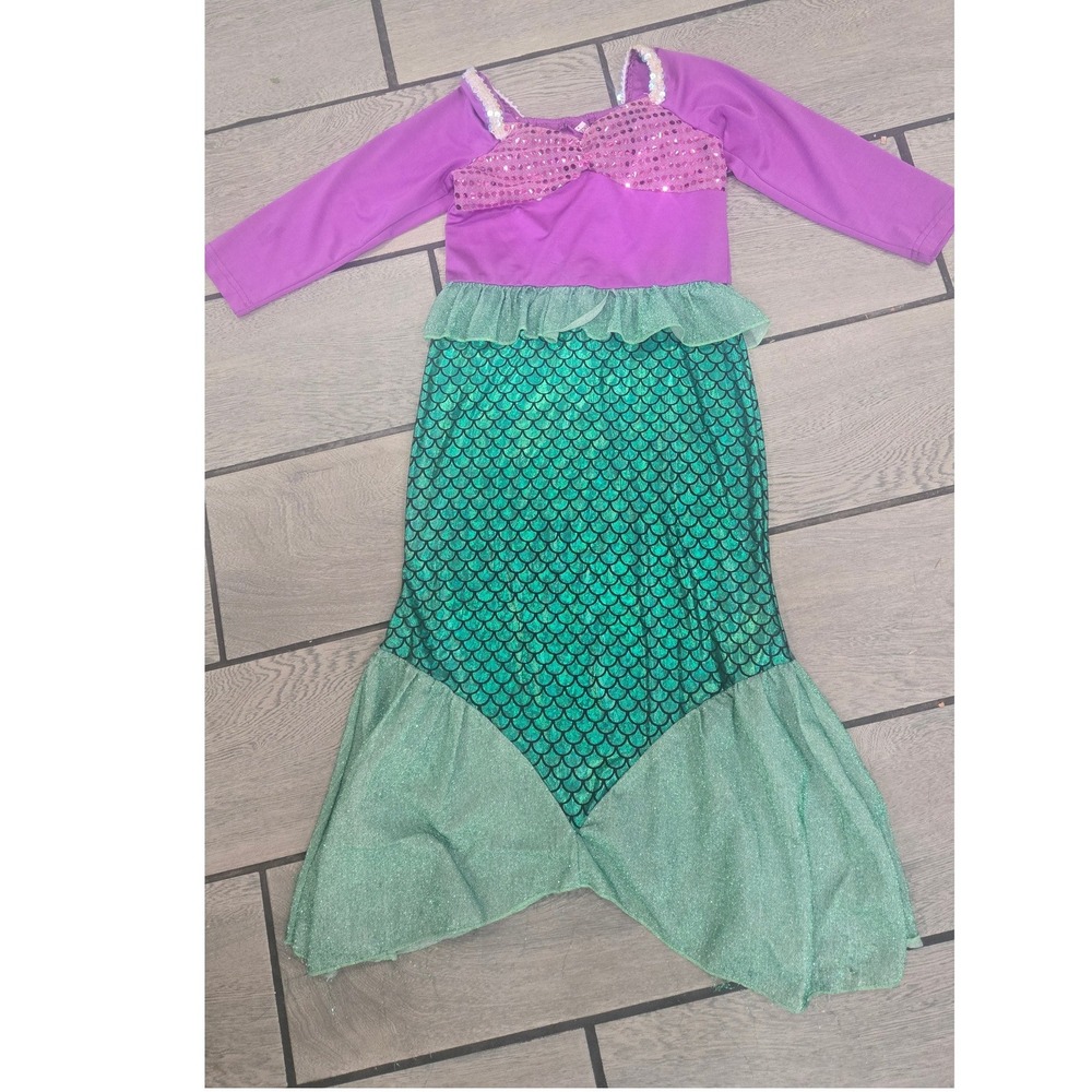 Girls Mermaid Costume Dress Purple Green Sequin Scale Long Sleeve Size 7/8